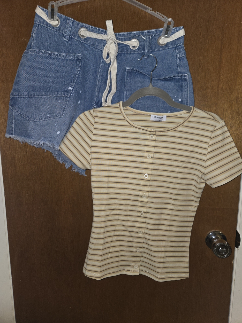 Striped Button-Front Tee with Denim Shorts